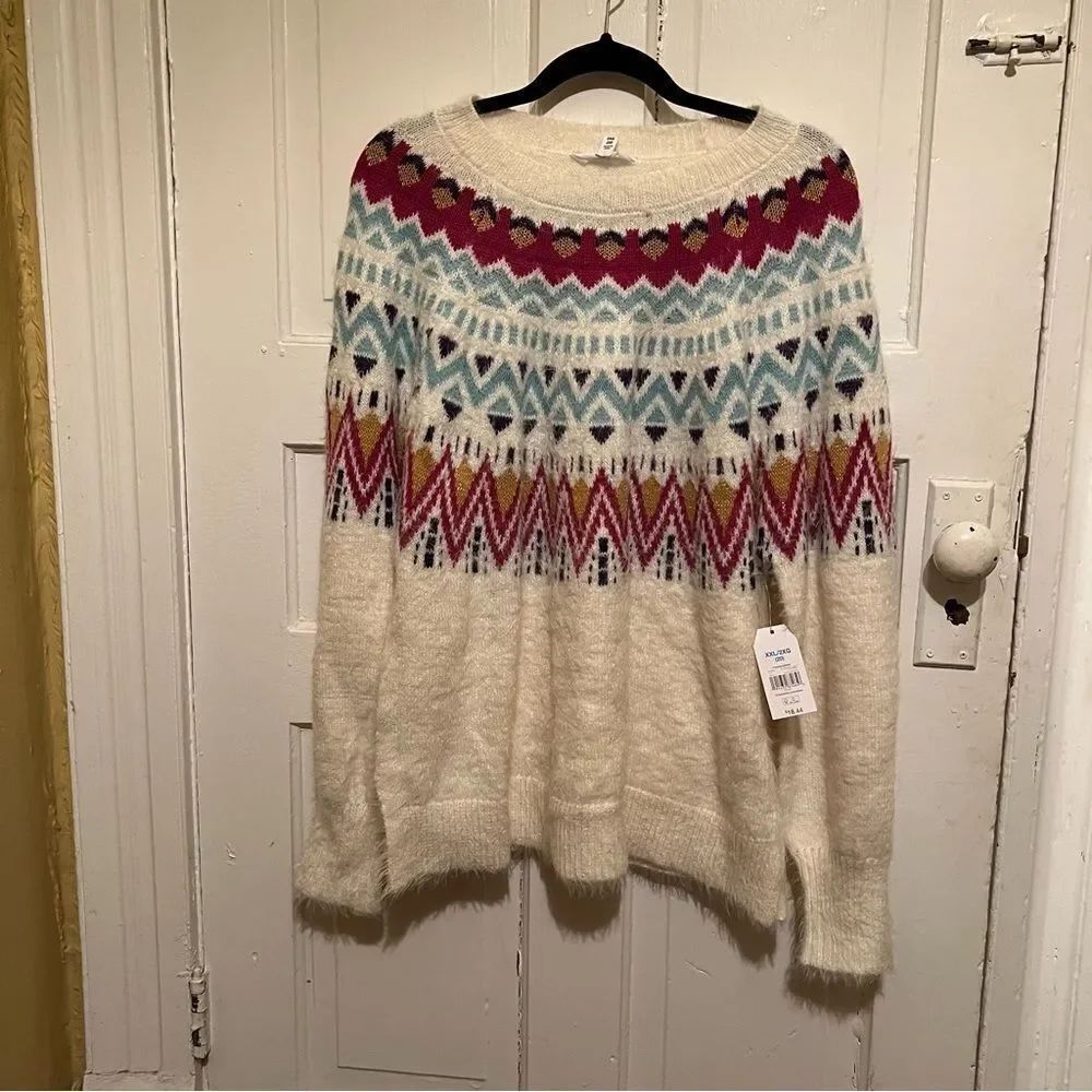BUNDLE OF 2 🆕 Time and Tru Comfy Soft Boho Fuzzy Chic Sweaters XXL